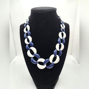 Napier Vintage Navy and White Enamel Links Modernist Necklace